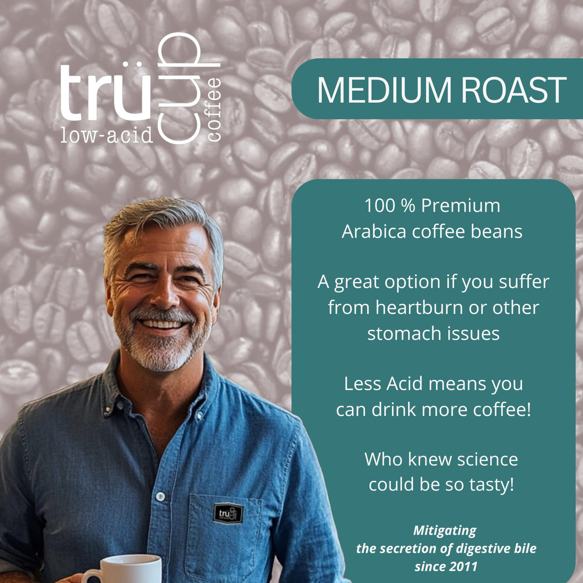 TRÜCUP Arabica beans, artisan roast, balanced flavor with mild sweetness.