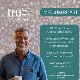 TRÜCUP Arabica beans, artisan roast, balanced flavor with mild sweetness.