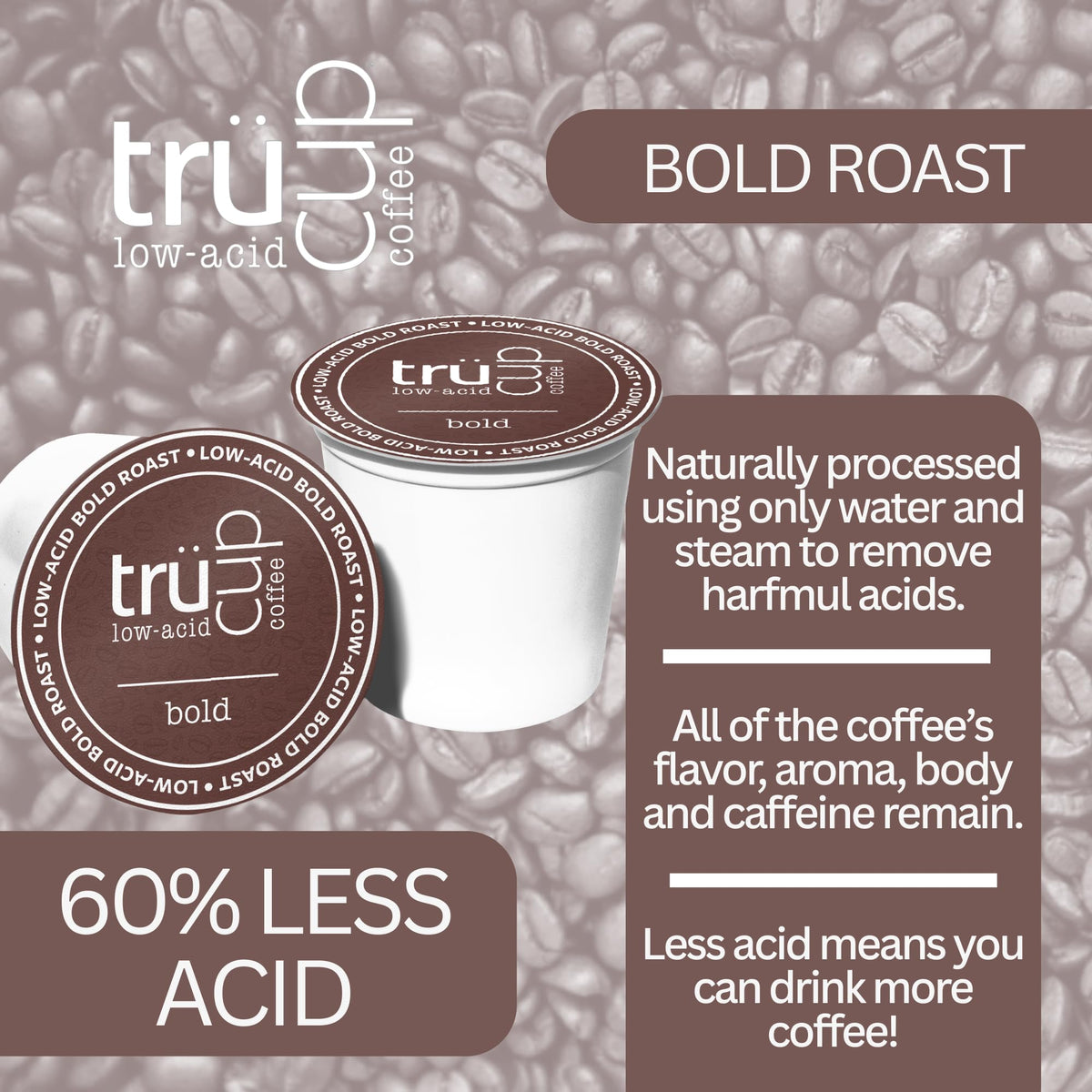 TRUCUP k-cup brew closeup reveals rich aroma and bold flavor potential.