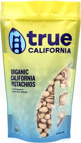 True California Organic Pistachios in-shell, dry roasted for a crisp snack.