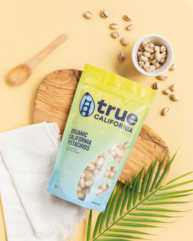 True California Organic Pistachios packaging shows California origin and organic certification.