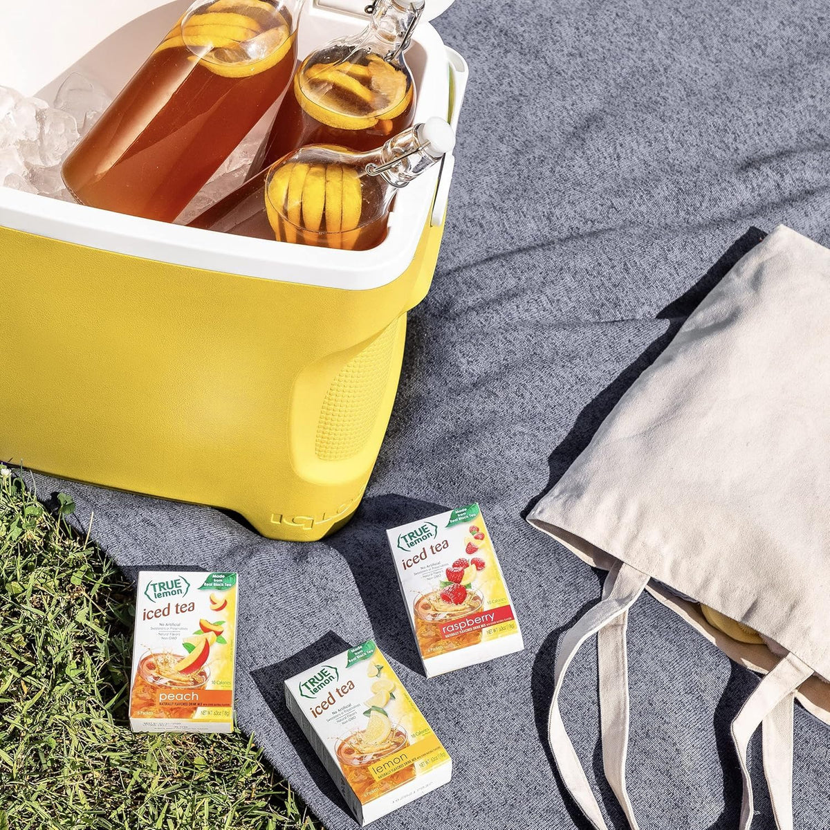 True Citrus Lemon Iced Tea Mix on a kitchen counter for quick mixing
