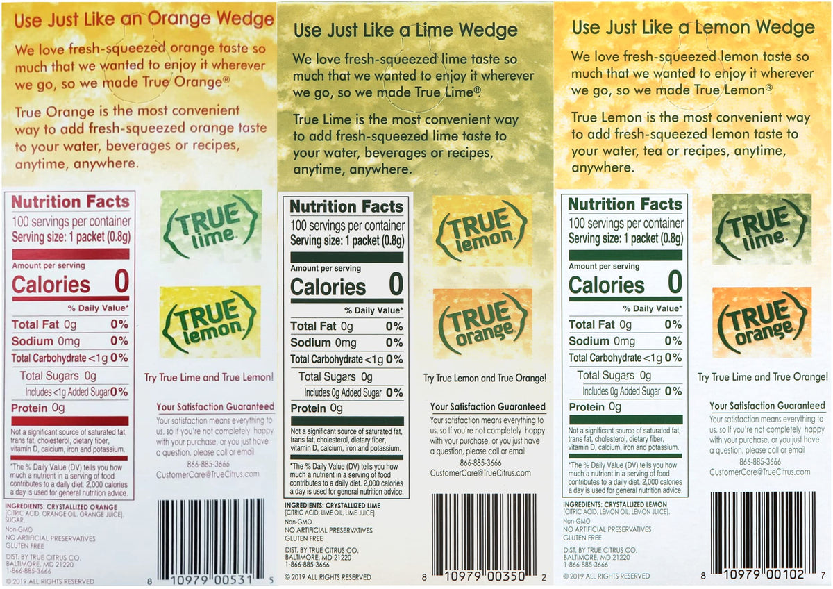 True Citrus lemon packet poured into water for refreshing, calorie-free citrus taste