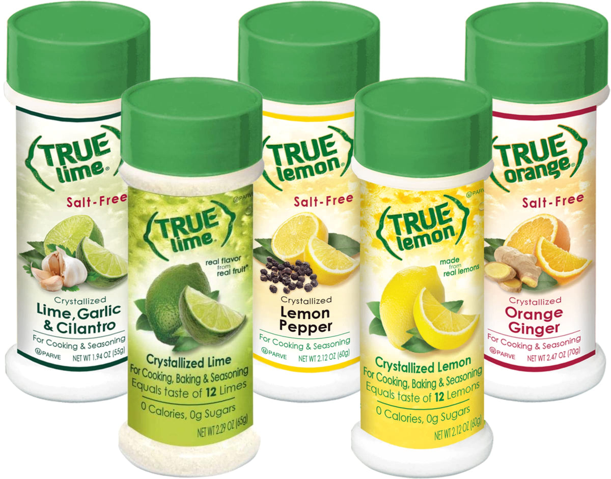 True Citrus Lemon Pepper Shaker delivers bright citrus seasoning for poultry and vegetables.