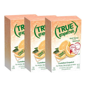 True Citrus True Grapefruit packets in boxes for quick citrus flavor in drinks.