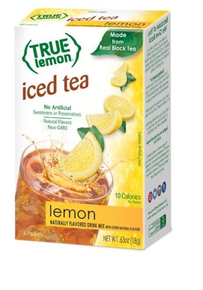 True Lemon Iced Tea bottle shows refreshing lemon-infused flavor for on-the-go