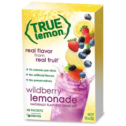 True Lemon Wildberry Lemonade 3-pack packets offer quick flavor for on-the-go hydration.