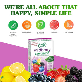 Person using True Lemon Wildberry Lemonade on the go