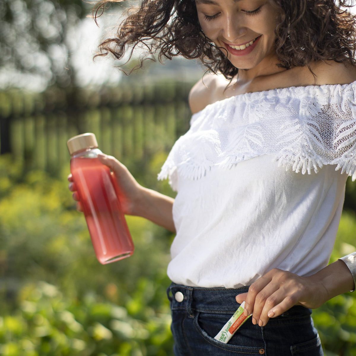 Glass with True Lime Watermelon Aqua Fresca emphasizes hydration-friendly citrus blend