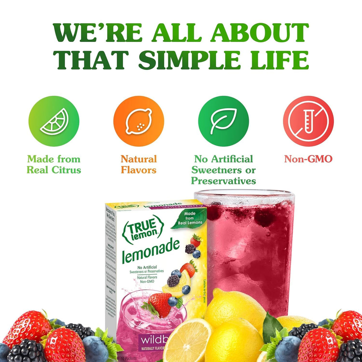 Gluten-free and non-GMO claim on Wildberry Lemonade packaging