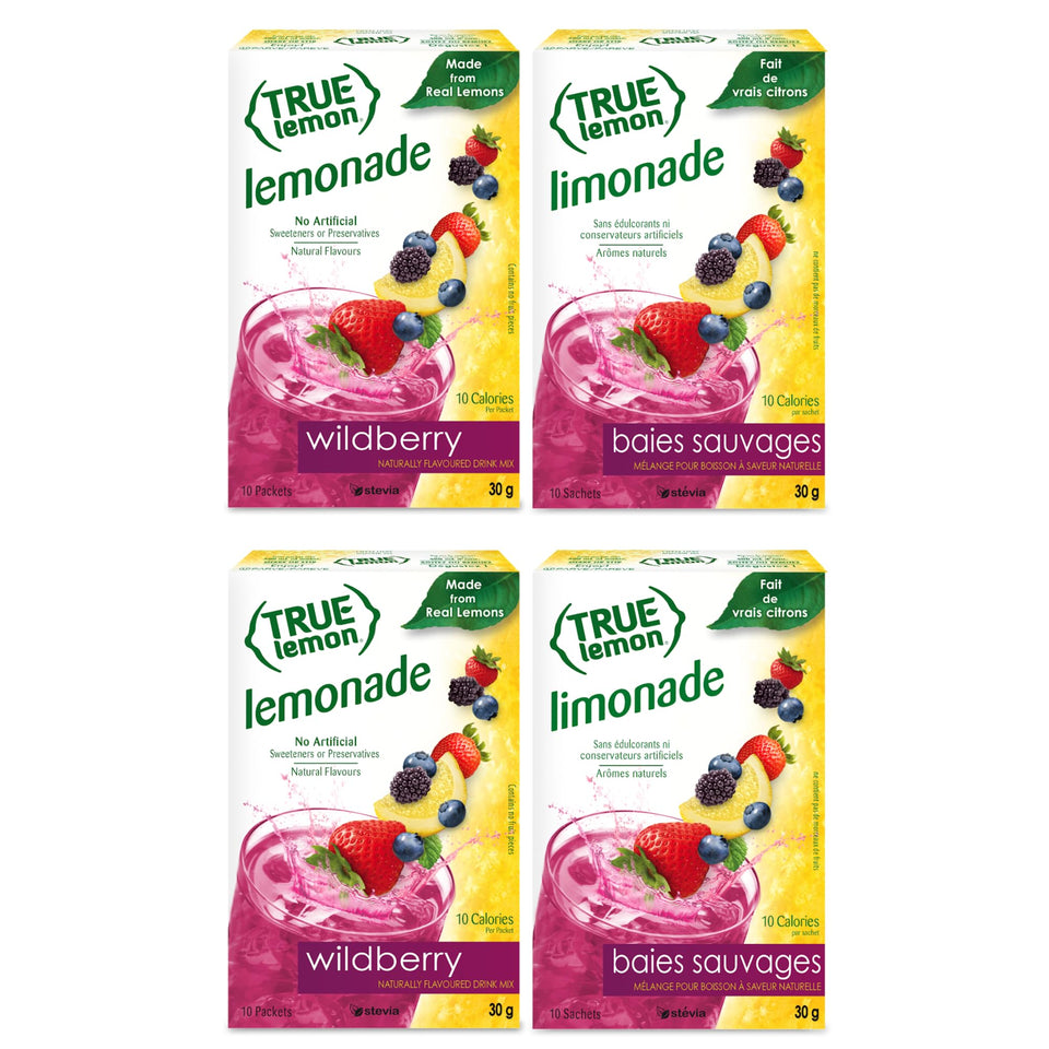 True Citrus Wildberry Lemonade four box pack displayed for convenience