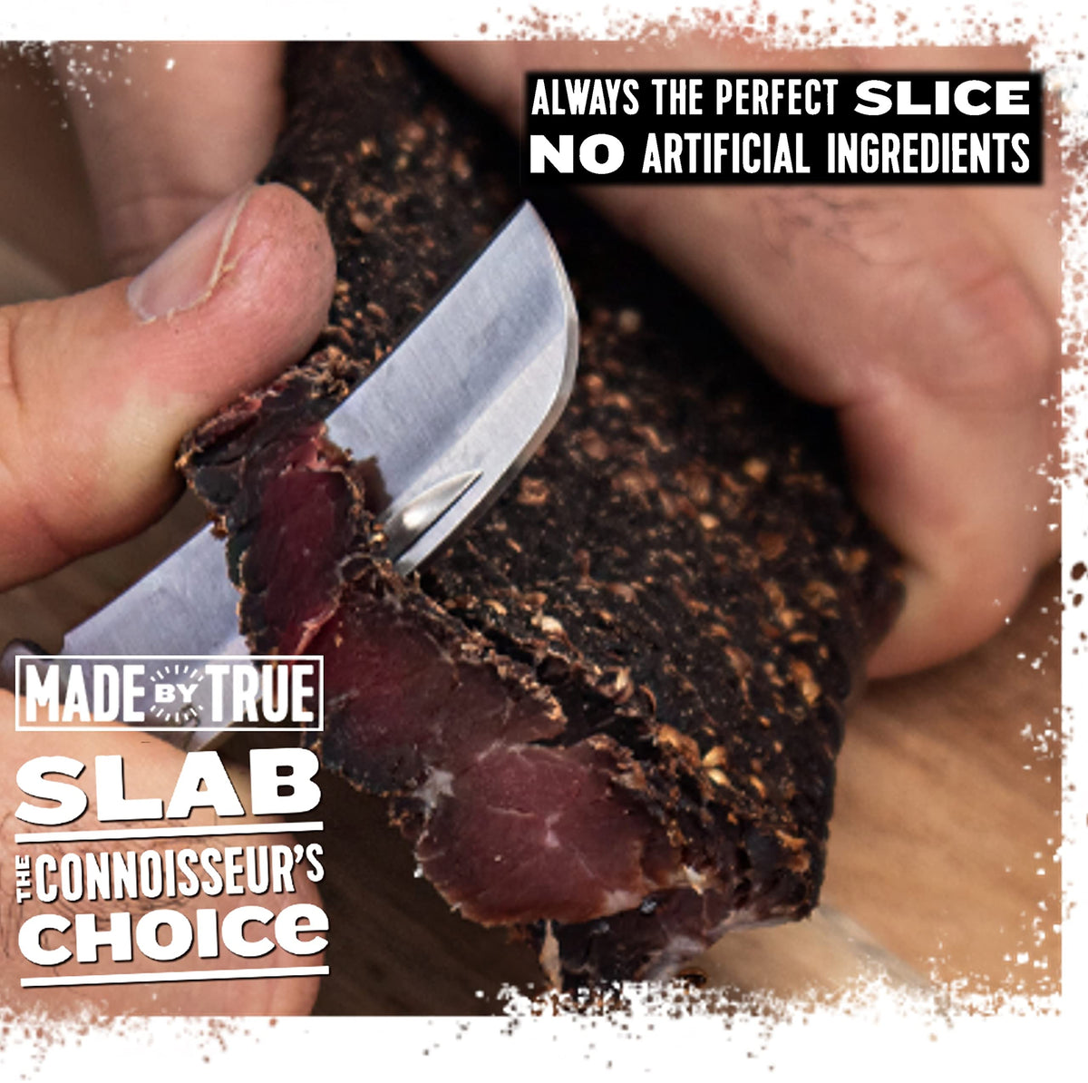 True Jerky uncut slab – crosswise slices for customizable portions.