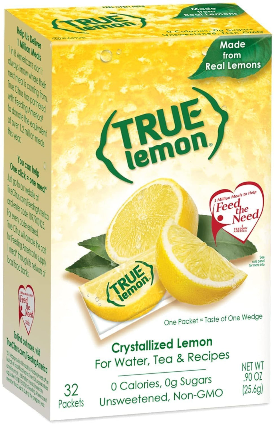 True Lemon crystallized lemon box showing convenient citrus flavor for on-the-go drinks.
