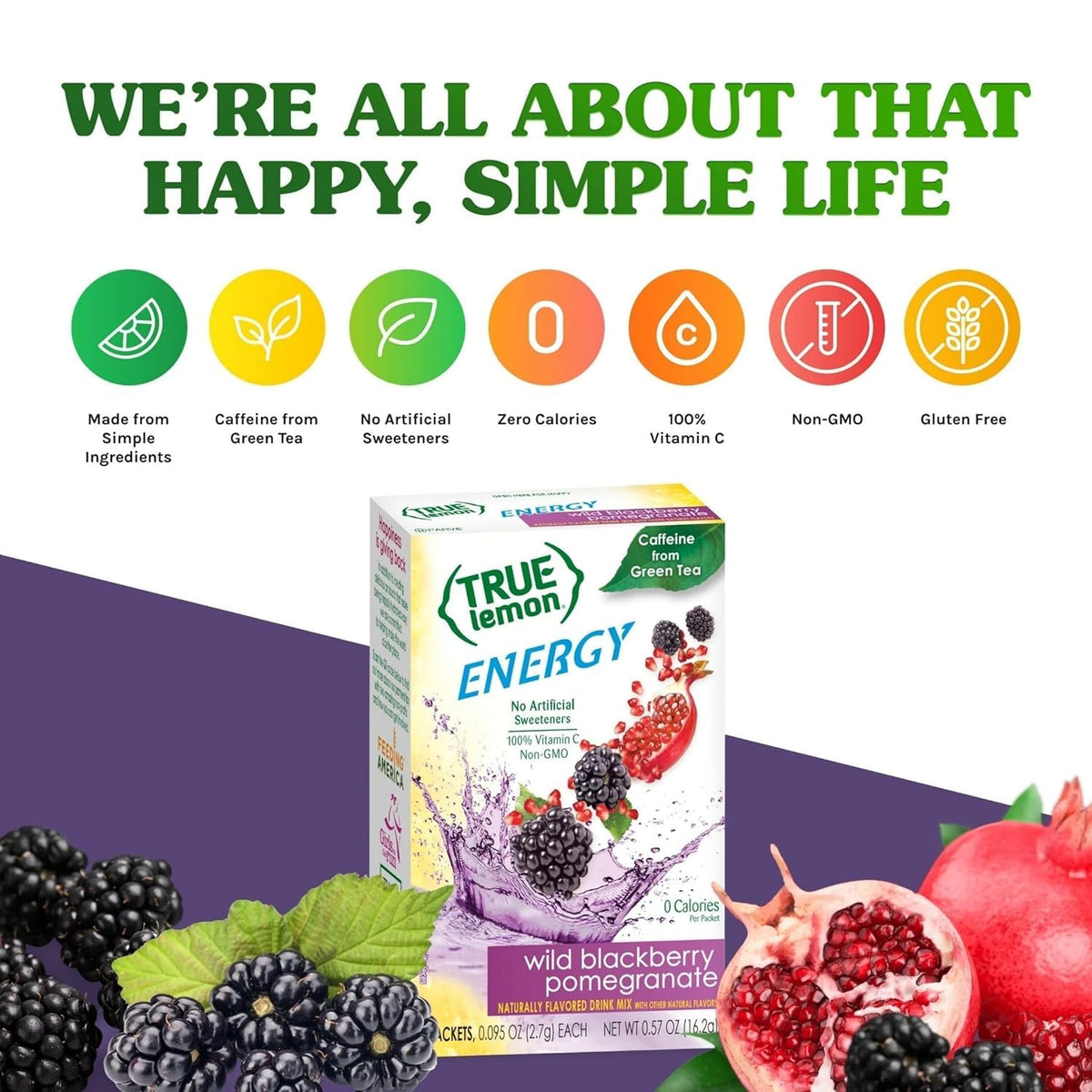 True Lemon Energy with natural stevia sweetness and no artificial sweeteners.