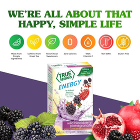True Lemon Energy with natural stevia sweetness and no artificial sweeteners.