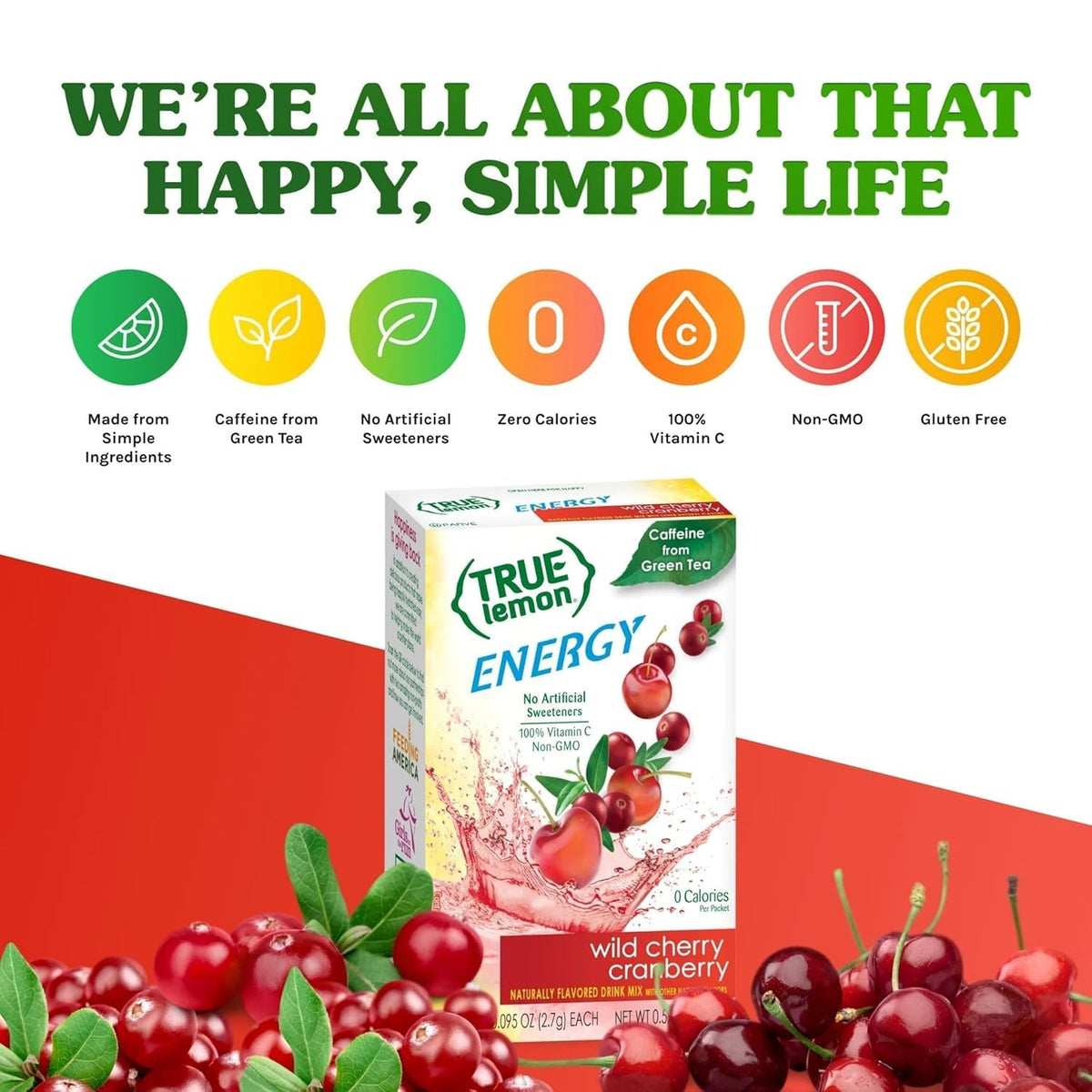 Store shelf display featuring True Lemon Energy packaging.