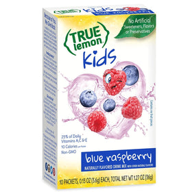 True Lemon Kids Blue Raspberry drink packet ready to mix with 8 oz water for hydration