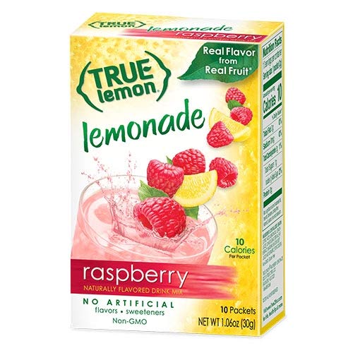 True Lemon lemonade mix tub edges showing a family-size pack for gatherings.