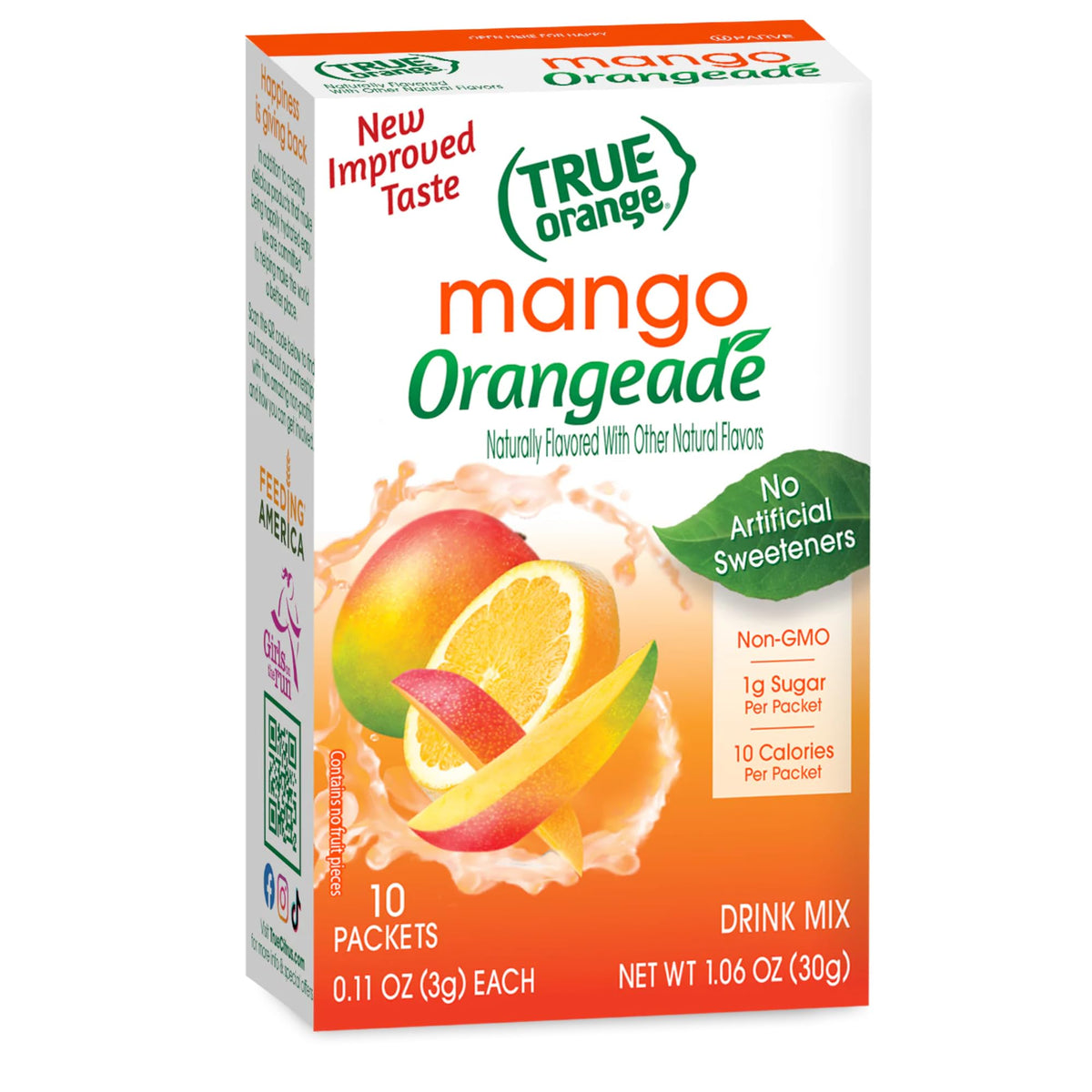True Lemon Orange Mango Drink Mix box-front showing the four-pack design.