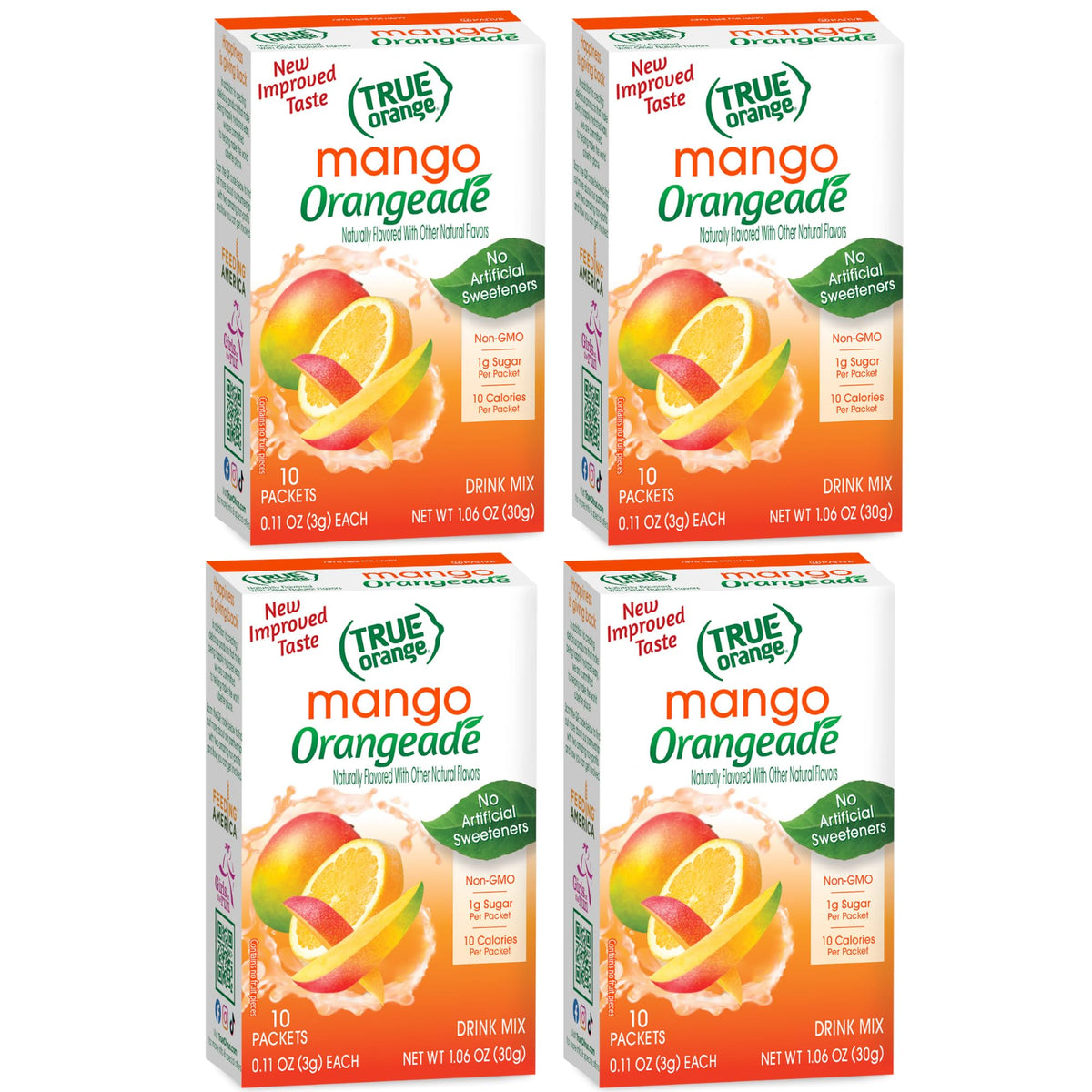 True Lemon Orange Mango Drink Mix pack four box, convenient multi-pack for on-the-go hydration.