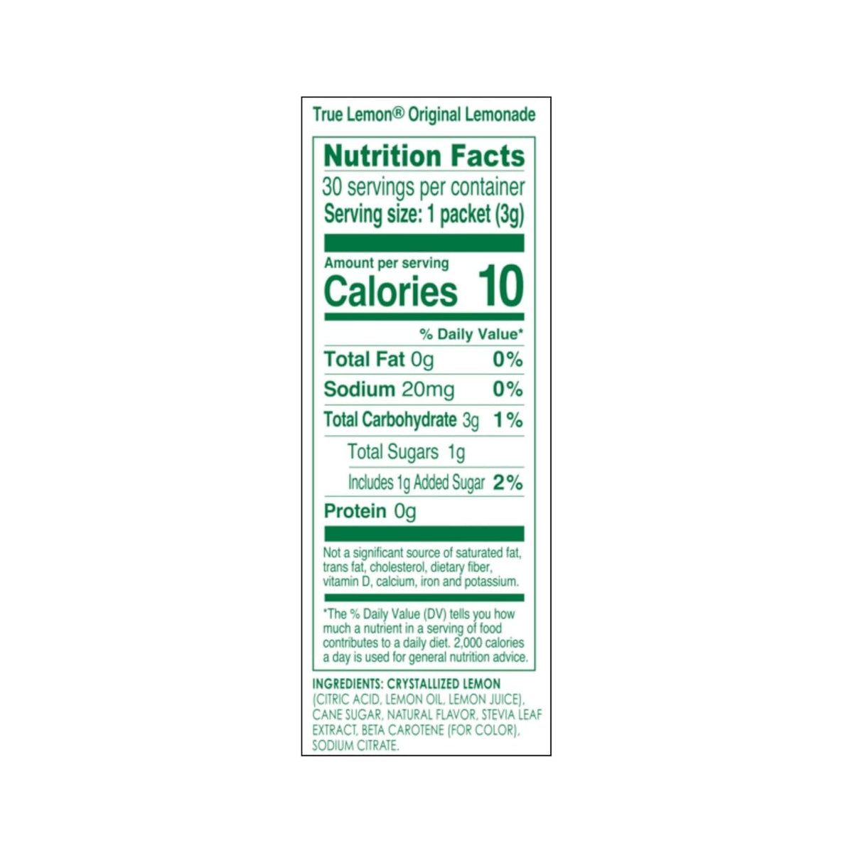 True Lemon Original Lemonade 30-pack box on kitchen counter for on the go hydration.