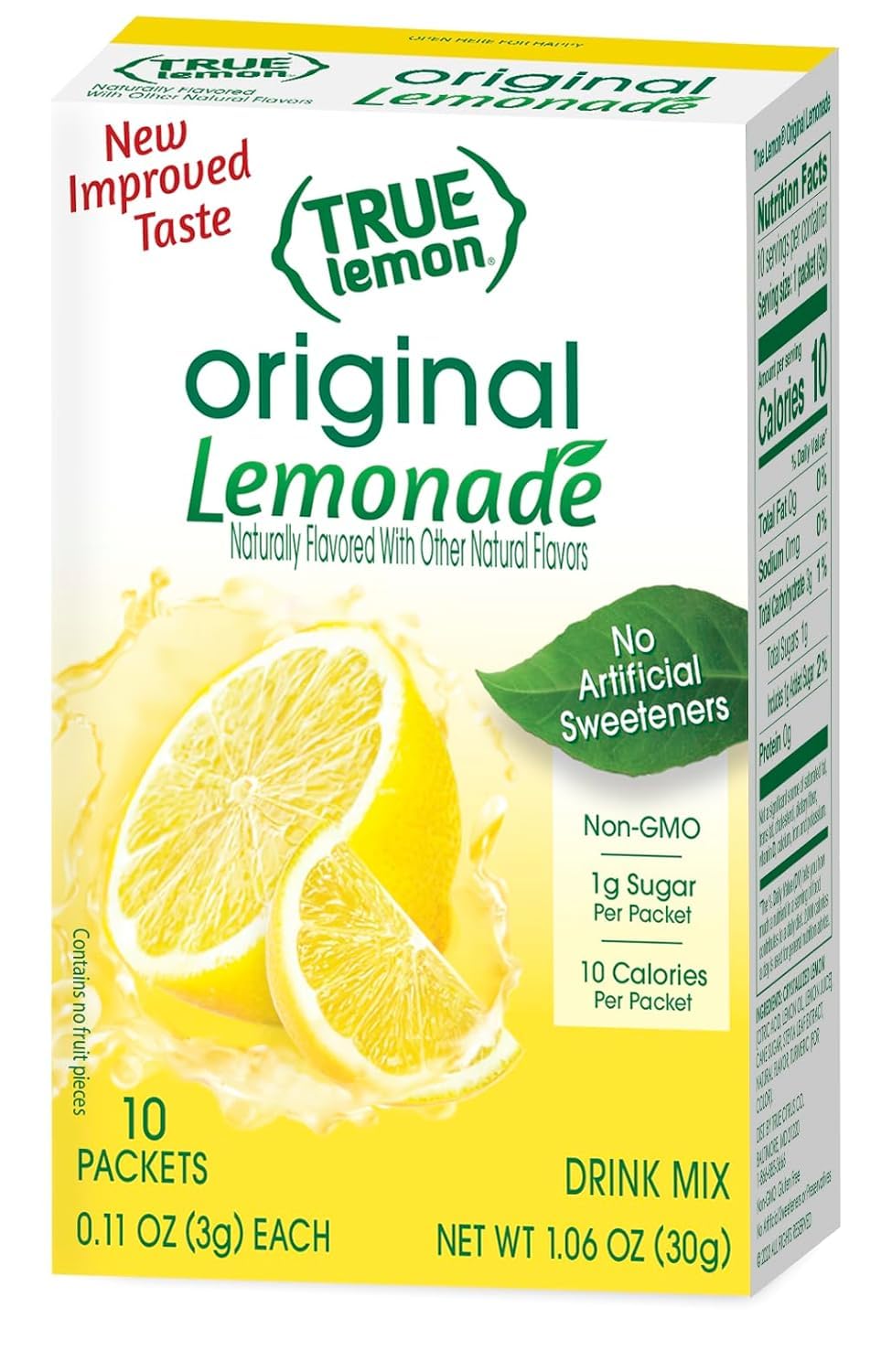 True Lemon Original Lemonade packet being poured into water for refreshing hydration.