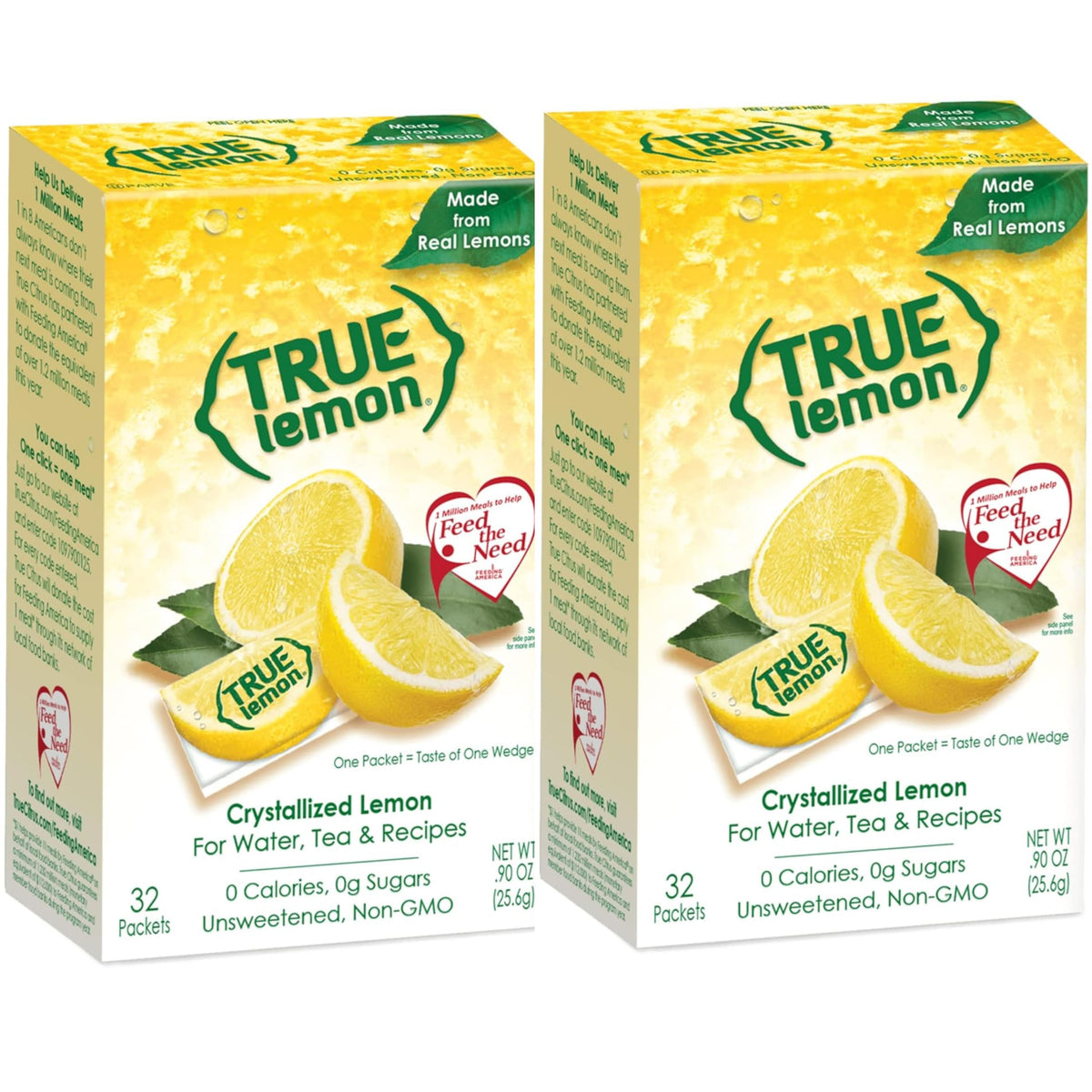 True Lemon packets in a box showing quick, natural lemon flavor