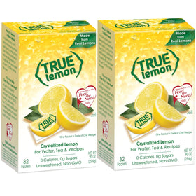 True Lemon packets in a box showing quick, natural lemon flavor
