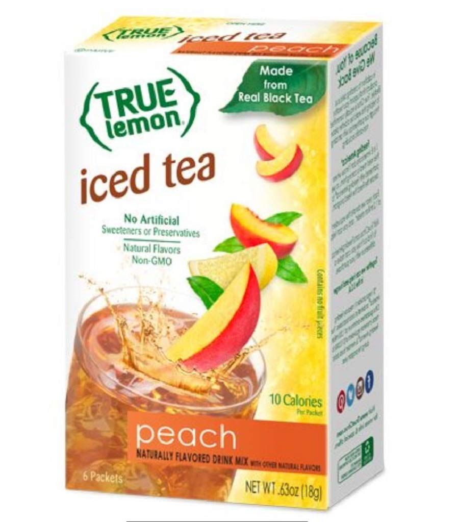 True Lemon Peach Iced Tea bottle highlights real fruit flavor and premium tea