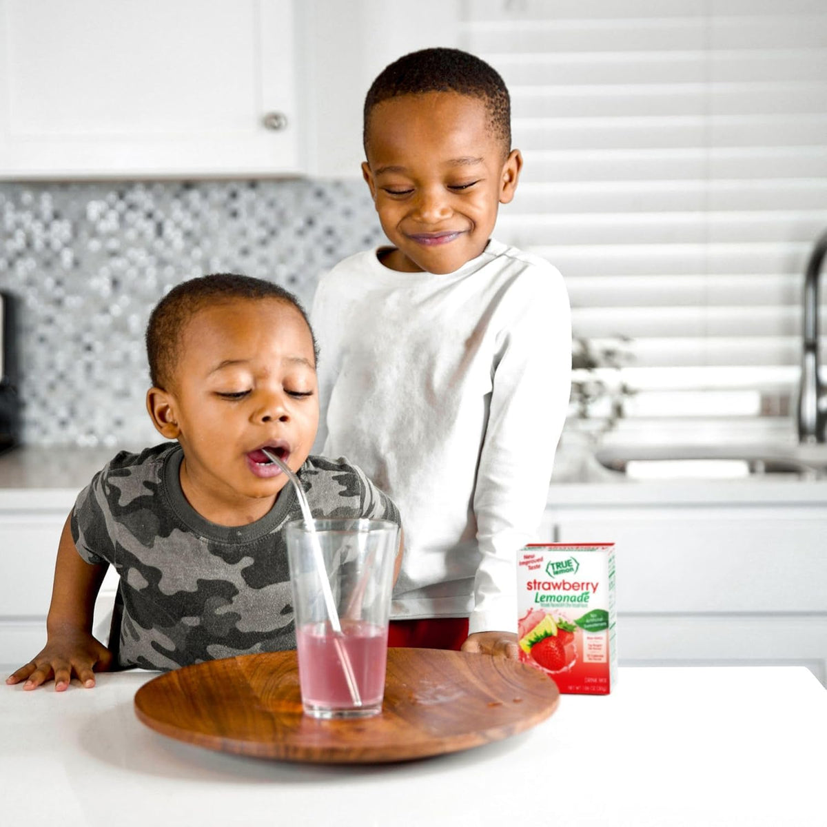 Stand-up package display suggesting convenient on-the-go hydration.