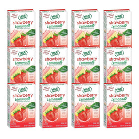 True Lemon Strawberry Lemonade packet dissolves in water for a refreshing, low-calorie hydration boost.