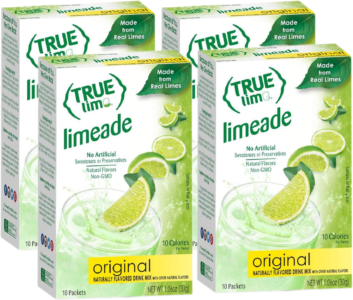 True Lime Original Limeade box front shows four-pack convenience for quick refreshment.