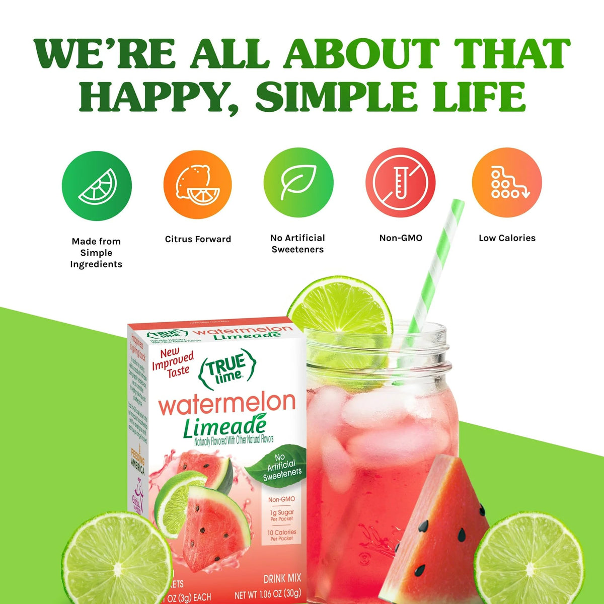 True Lime Watermelon Limeade label showing non-GMO information and gluten-free status.