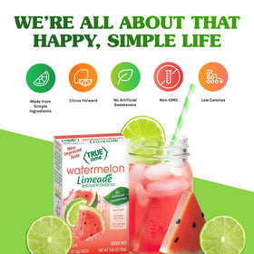 True Lime Watermelon Limeade label showing non-GMO information and gluten-free status.
