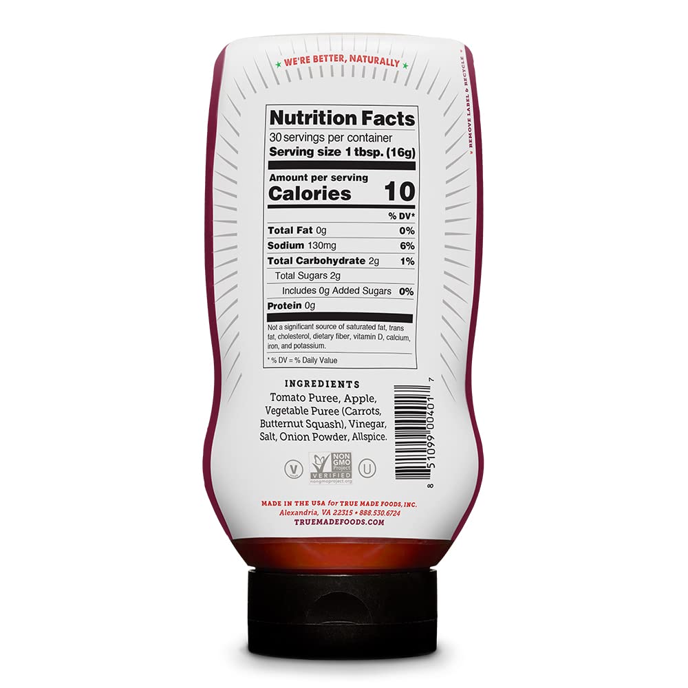True Made Foods ketchup squeeze poured over fries for a savory sugar-light dip.
