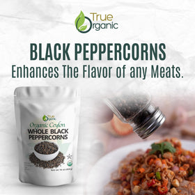True Organic peppercorns with USDA Organic certification seal