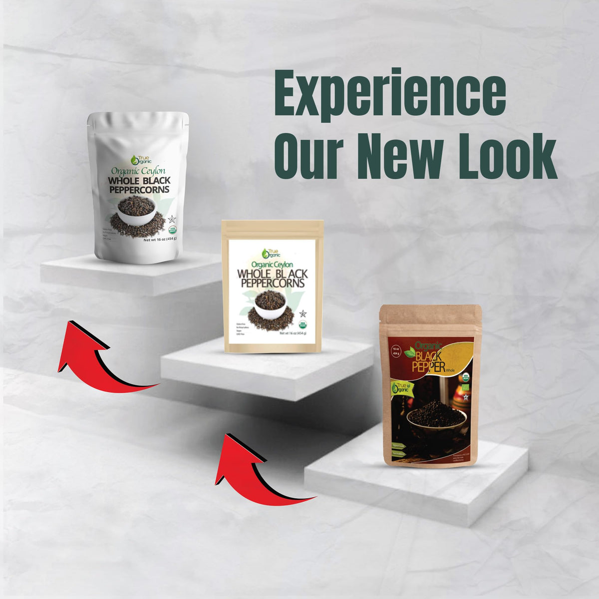 True Organic peppercorns close-up, whole peppercorns with bold aroma