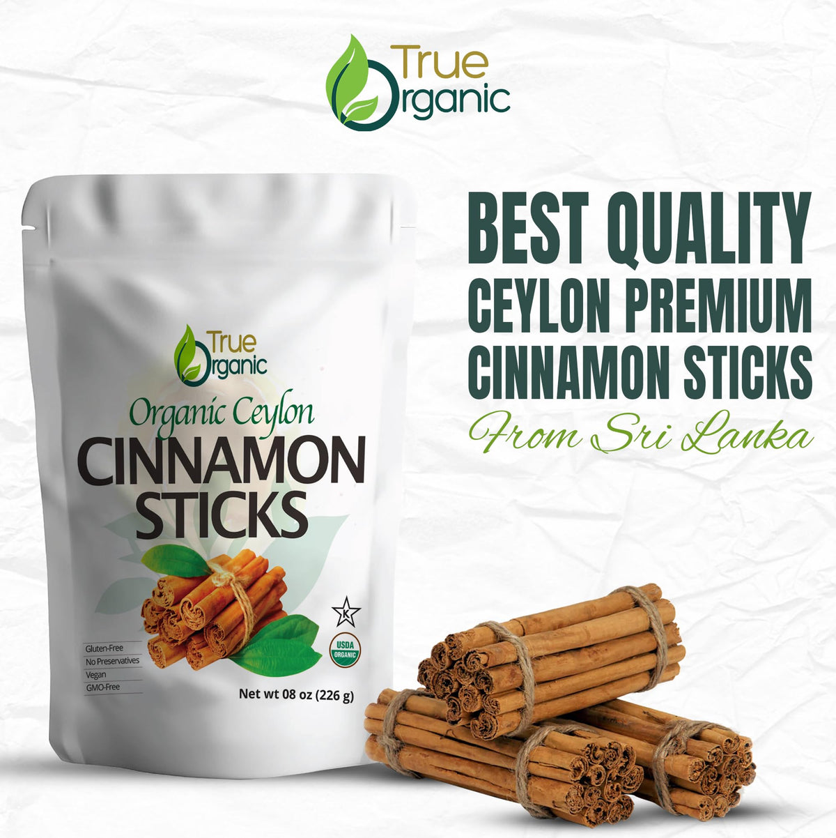 True Organic Ceylon Cinnamon Sticks aroma closeup suggests warm spice for drinks
