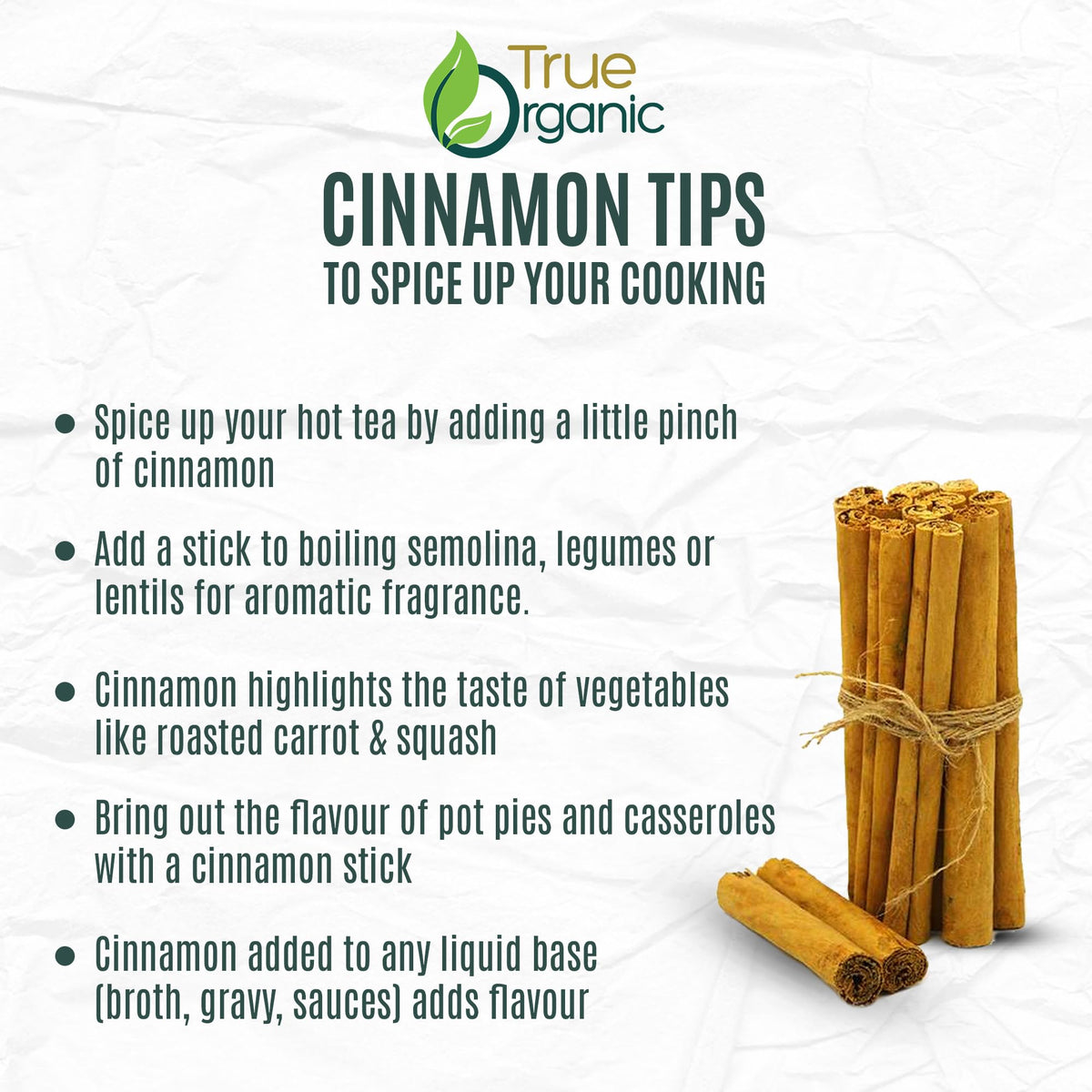 True Organic Ceylon Cinnamon Sticks kitchen scene conveys fresh aroma and flavor