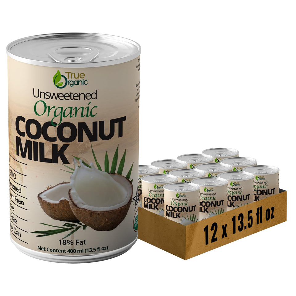 True Organic coconut milk 13.5 oz can for dairy-free cooking and baking.