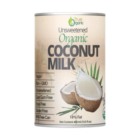 True Organic coconut milk 18% fat showing rich creaminess for curries and sauces.