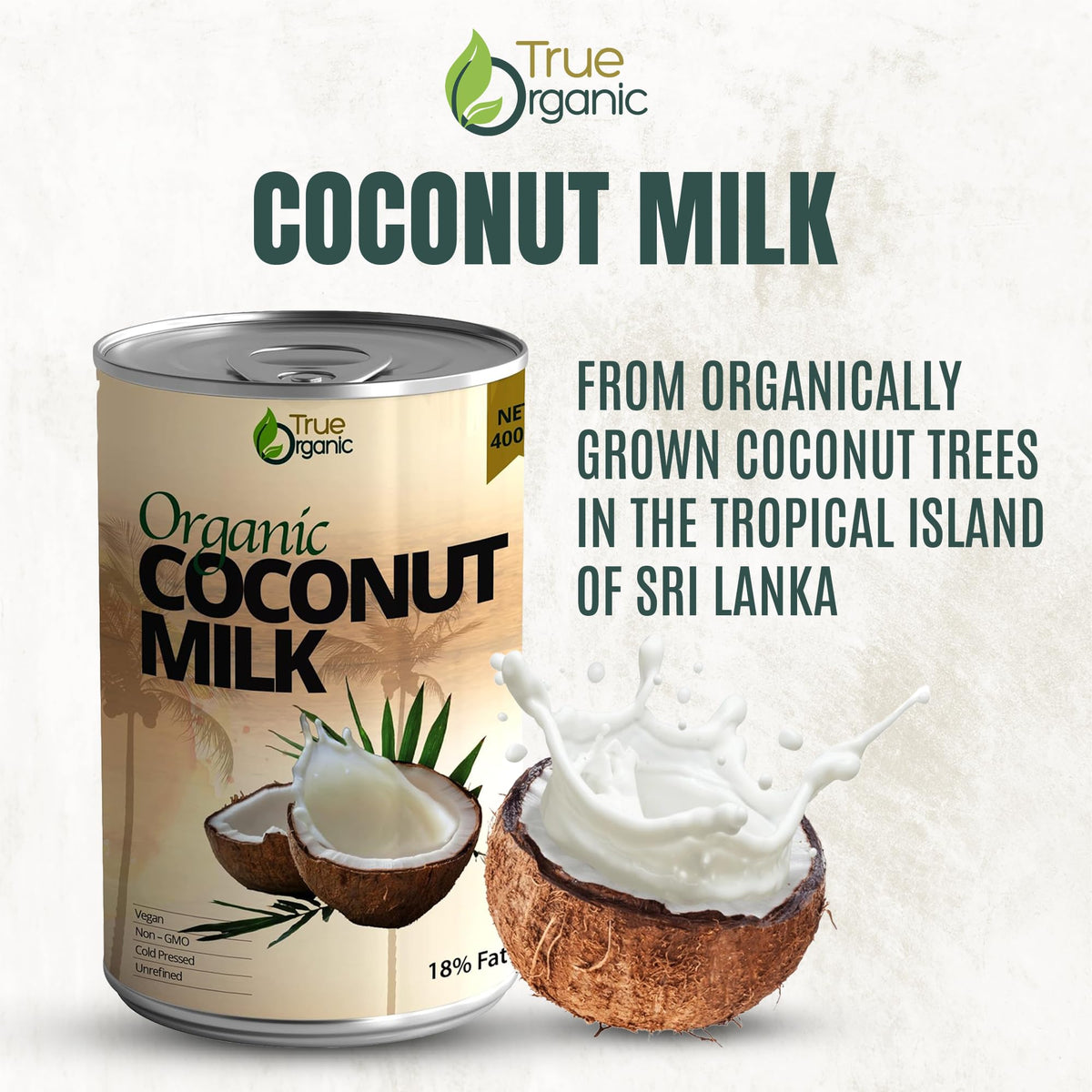 True Organic coconut milk is vegan, gluten-free, and Non-GMO for inclusive diets.