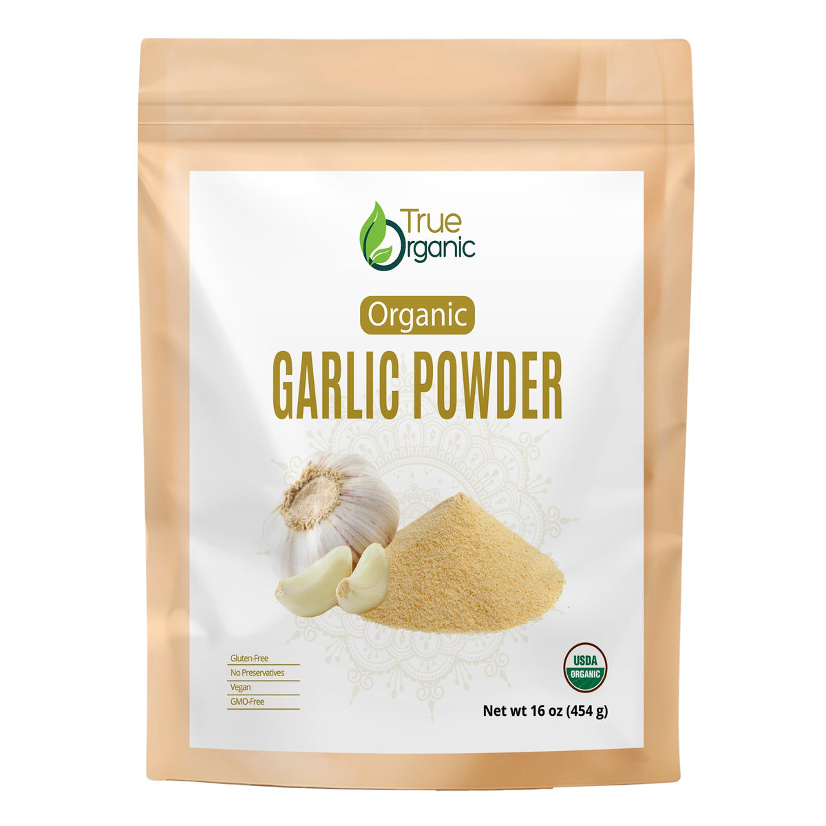True Organic Garlic Powder 1lb bottle front for savory meals