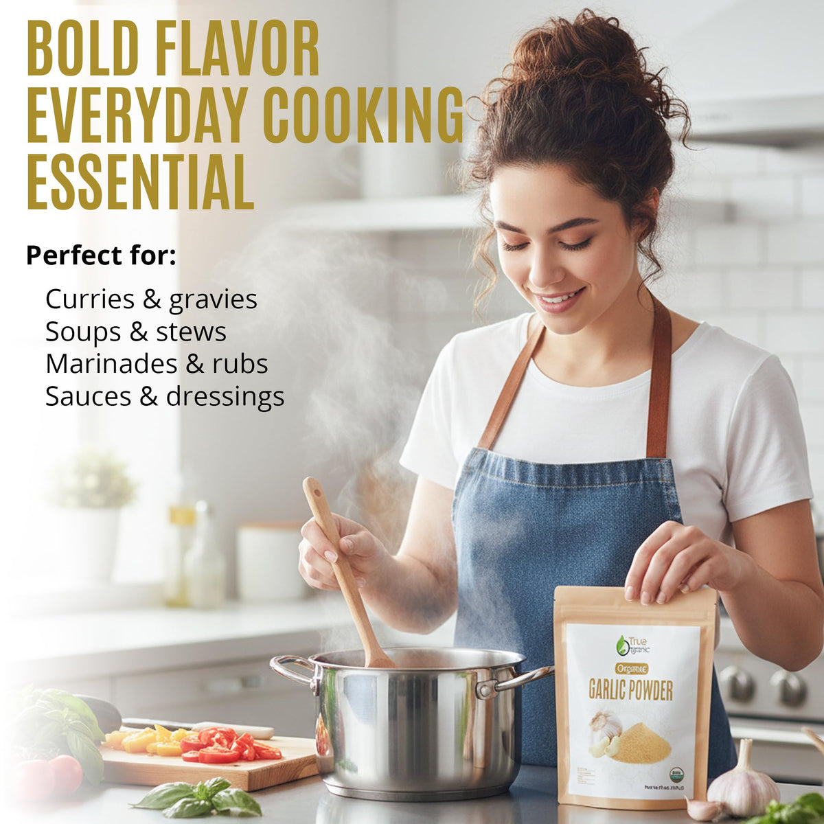 True Organic Garlic Powder ready-to-use on dish for sauces and marinades