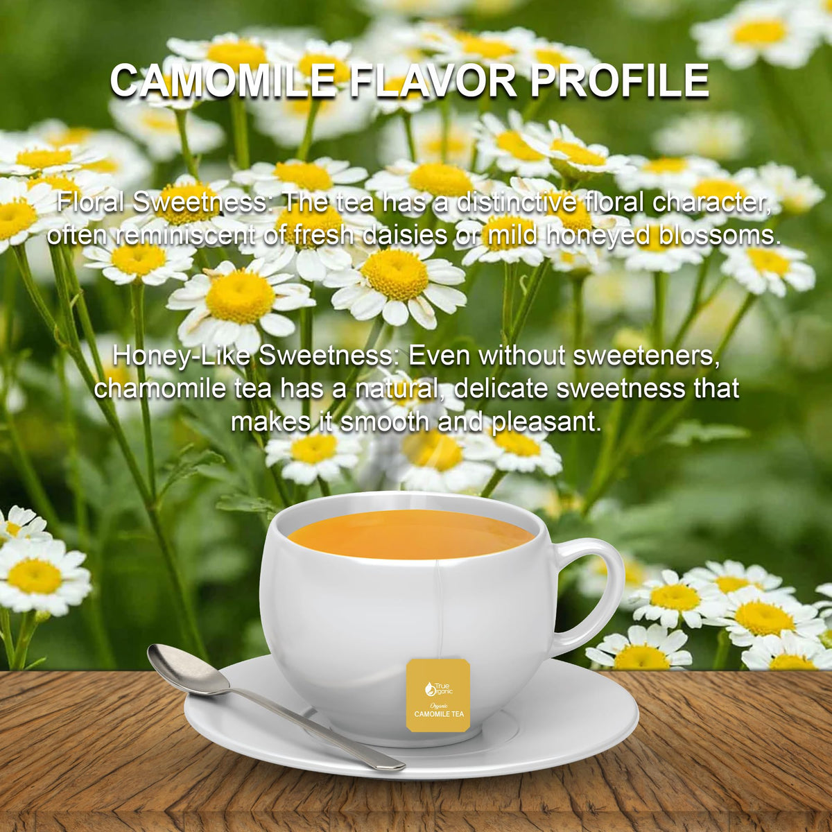 USDA Organic and Kosher seals on True Organic Chamomile Tea ensure trusted quality.