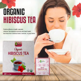 True Organic Hibiscus Tea box on cafe counter, versatile for service