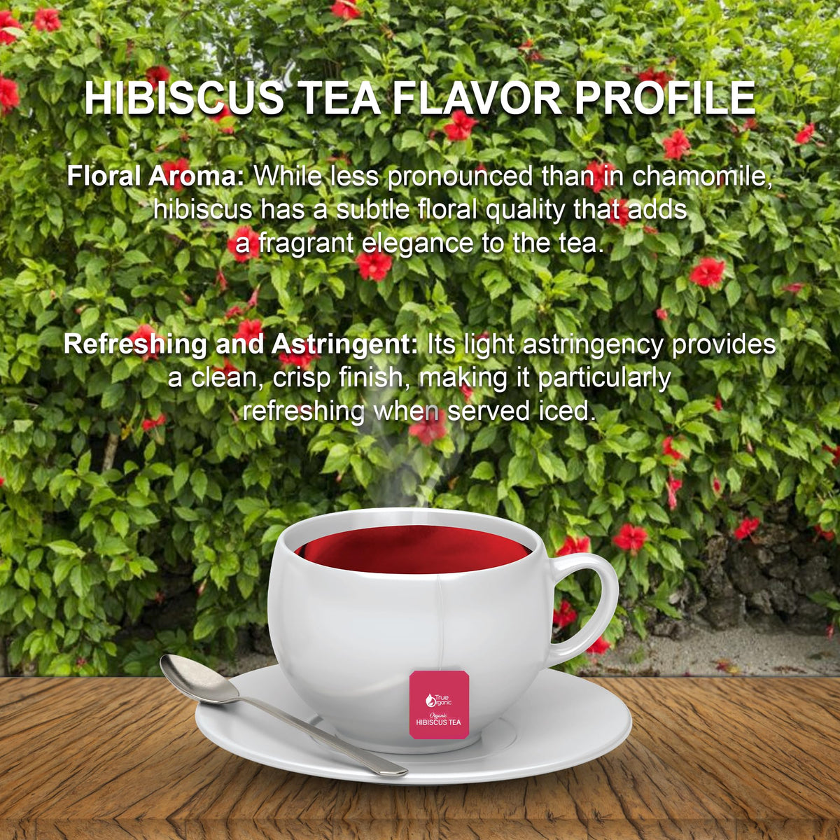 Chilled True Organic Hibiscus Tea pour, refreshing iced beverage