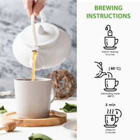 True Organic Sri Lanka green tea aroma shines in hot or iced beverages.