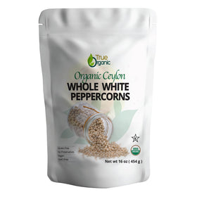 True Organic White Peppercorns whole 16oz bag showing premium packaging for cooking