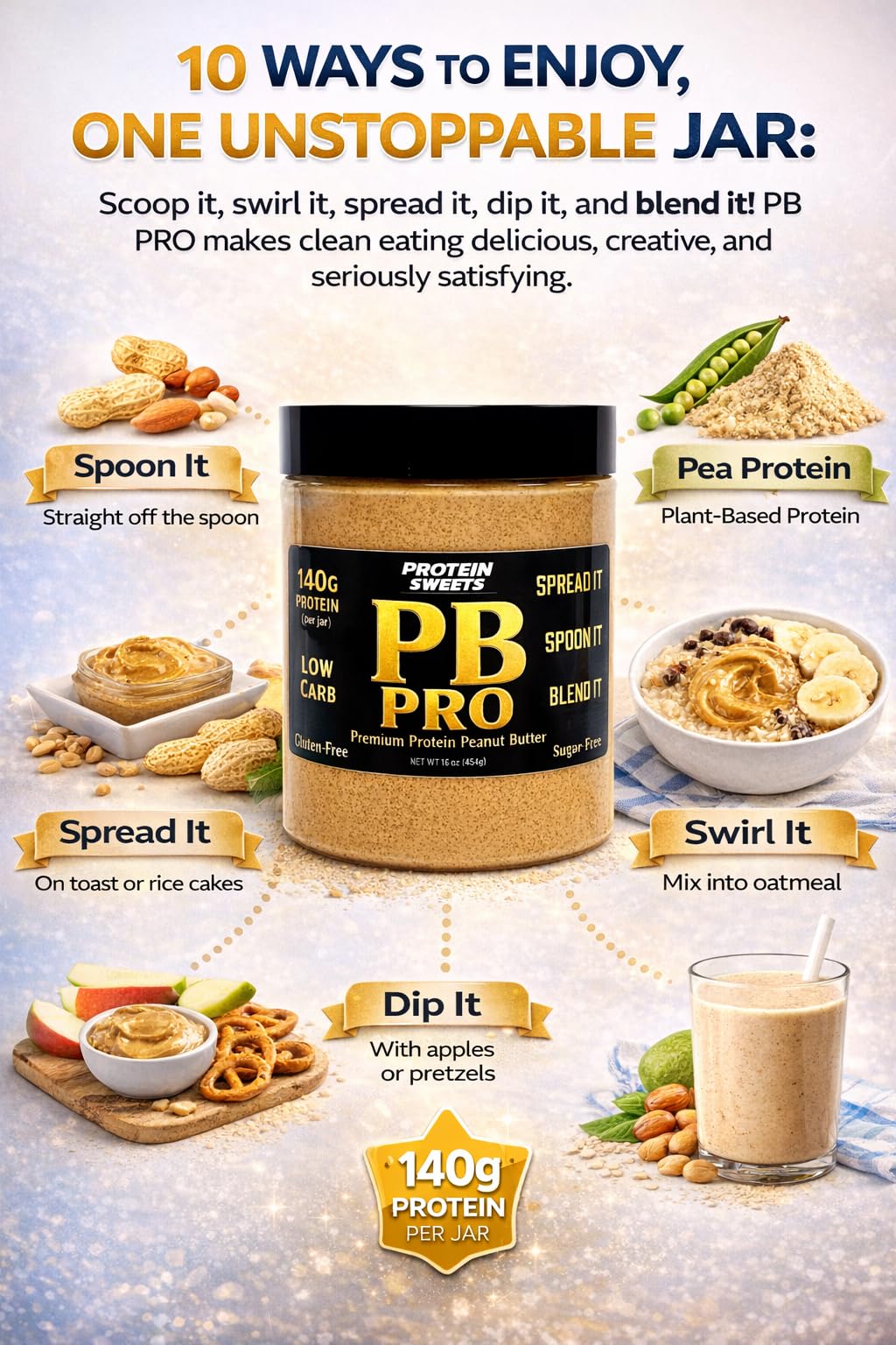 TRUE PATH High Protein Peanut Butter blended into a smoothie for a creamy boost